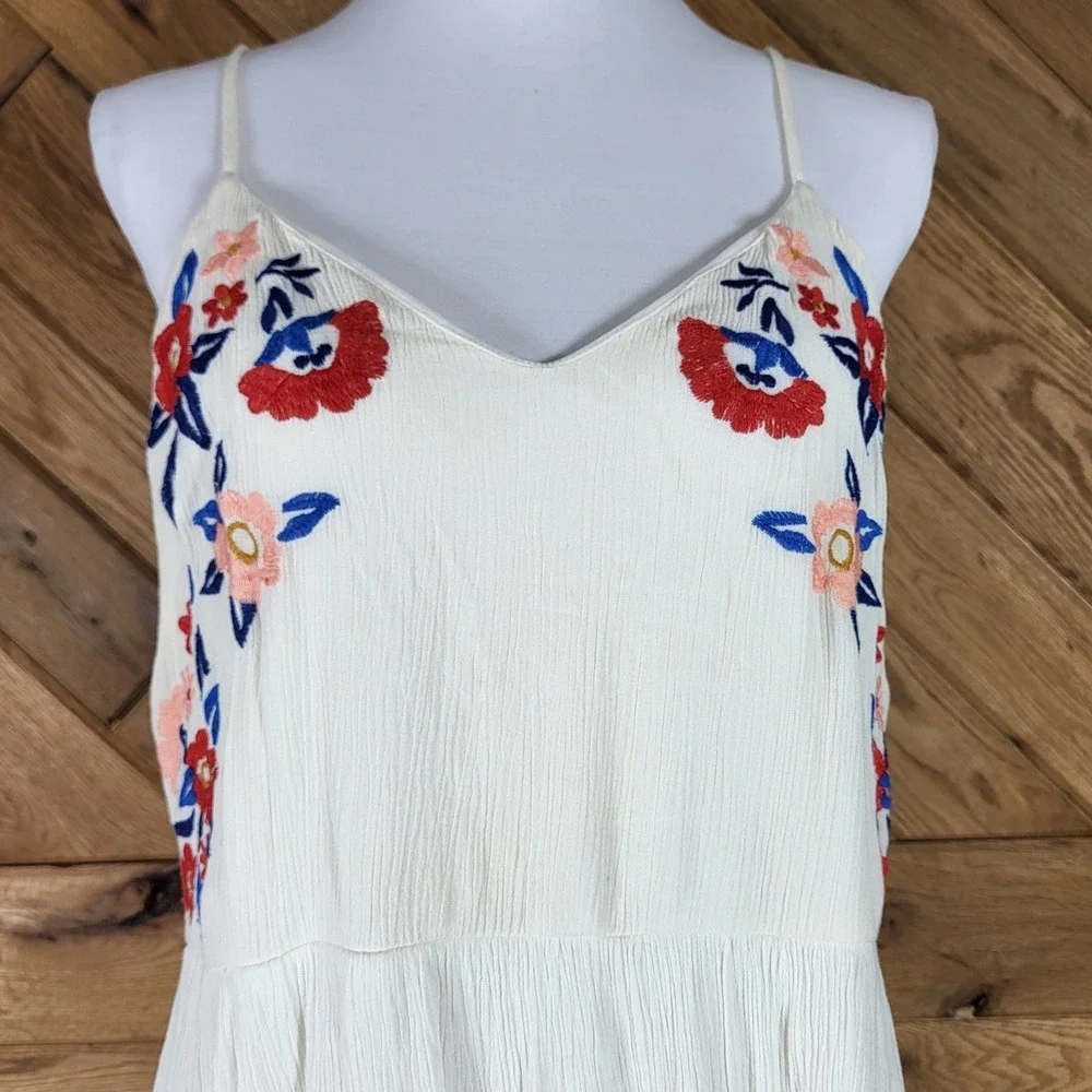 Xhilaration Maxi Dress Womens XXL Floral Embroidered Sleeveless White Multi